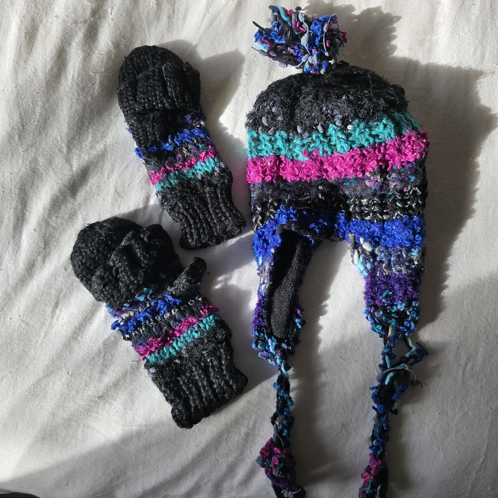 Colorful Knit Hat and Mittens Set for Kids